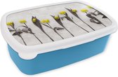 Broodtrommel Blauw - Lunchbox - Brooddoos - Bloemen - Tulpen - Marmer - 18x12x6 cm - Kinderen - Jongen