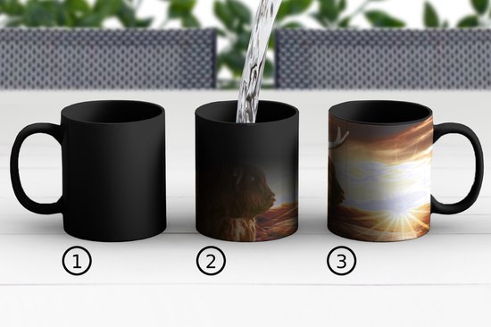 Magische Mok - Foto op Warmte Mokken - Koffiemok - Schotse hooglander - Natuur - Zon - Magic Mok - Beker - 350 ML - Theemok