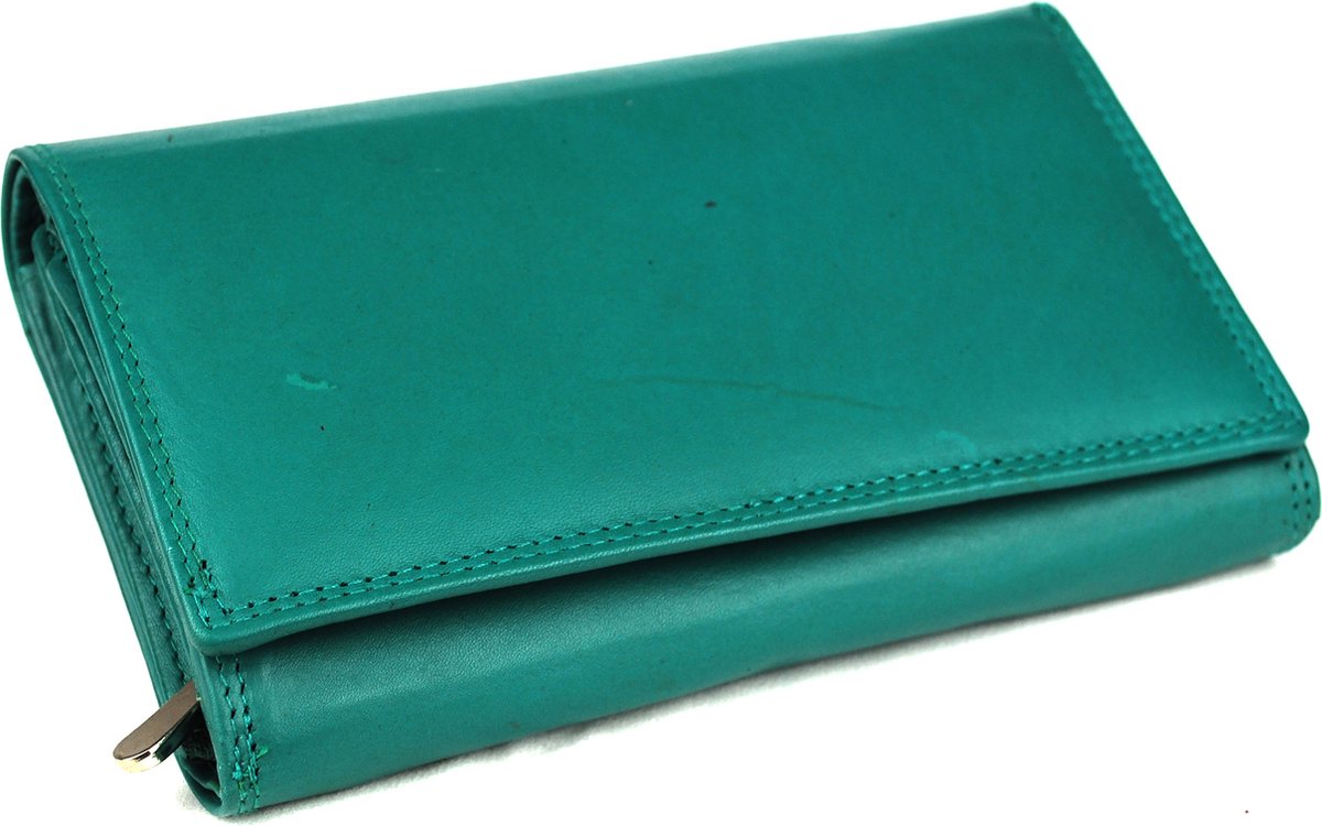 Massi Miliano Portemonnee Dames Nappa Leer Aqua - ( RS-083-77) Echt Leer-16x3x10cm-