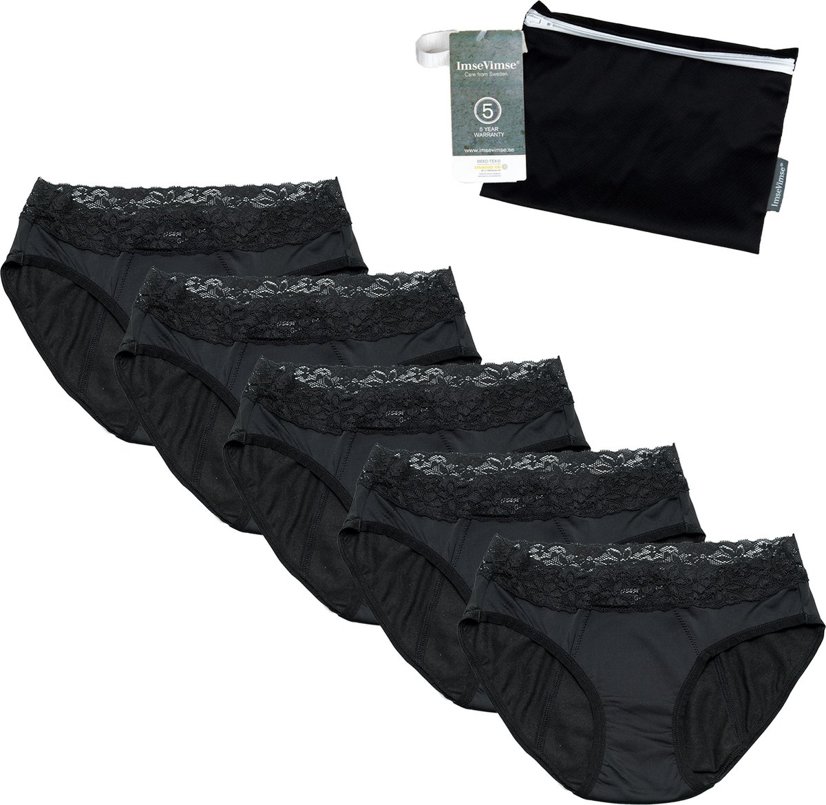 Cheeky Pants Feeling Pretty - Menstruatie ondergoed Set van 5 + Wetbag - Maat 32-34 - Extra absorptie - Comfortabel menstruatieondergoed - Zero waste menstruatieoplossing