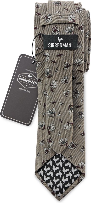 Sir Redman - cravate - Flower Finesse Taupe - 60% coton / 40% microfibre - taupe / gris / bordeaux / blanc