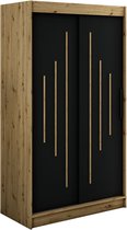 InspireMe - Kledingkast met 2 schuifdeuren, Modern-stijl, Een kledingkast met planken (BxHxD): 120x200x62 - JARED Y 120 Artisan Eik + Zwart Mat