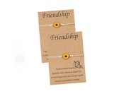 Bixorp Friends Vriendschapsarmbandjes voor 2 met Zonnebloem Beige Bandje - BFF Armband Meisjes - Best Friends Armband Vriendschap Cadeau voor Twee