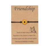 Bixorp Friends Vriendschapsarmbandje met Zonnebloem Zwart Bandje  - BFF Armband Meisjes - Best Friends Armband Vriendschap Cadeau voor Twee
