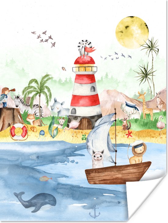 Poster kinderen Wanddecoratie jongens Strand Dieren Kinderen