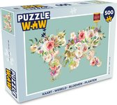 Puzzel Kaart - Wereld - Bloemen - Planten - Legpuzzel - Puzzel 500 stukjes