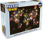 Puzzel Wereldkaart - Bloemen - Vlinder - Zwart - Legpuzzel - Puzzel 500 stukjes