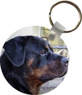 Sleutelhanger - Zijaanzicht van het hoofd van een Rottweiler - Plastic - Rond - Uitdeelcadeautjes