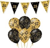 25 Jaar Verjaardag Decoratie Versiering - Feest Versiering - Vlaggenlijn - Ballonnen - Man & Vrouw - Zwart en Goud