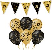 21 Jaar Verjaardag Decoratie Versiering - Feest Versiering - Vlaggenlijn - Ballonnen - Man & Vrouw - Zwart en Goud