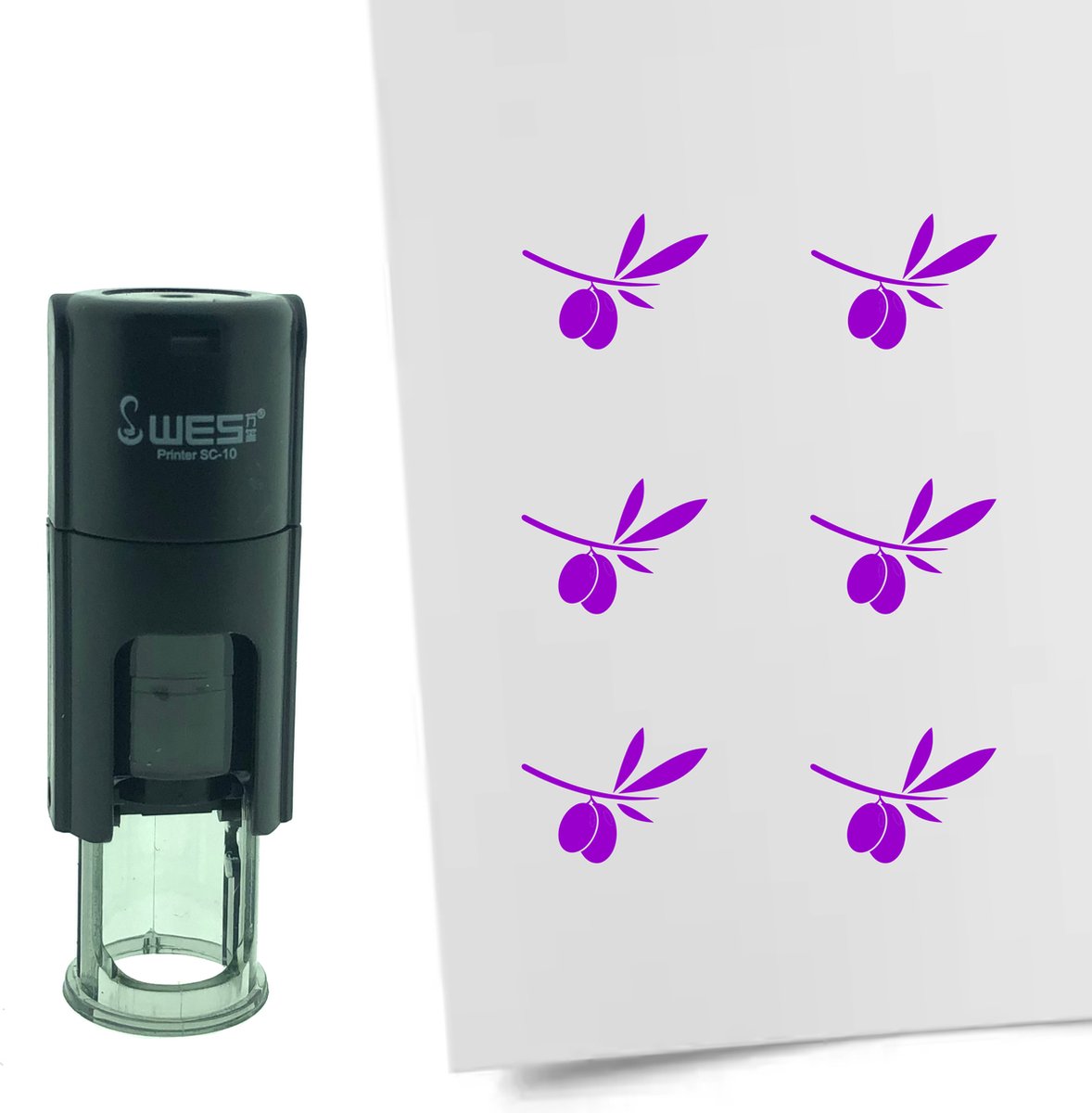 CombiCraft Stempel Olijftak met Olijf 10mm rond - paarse inkt