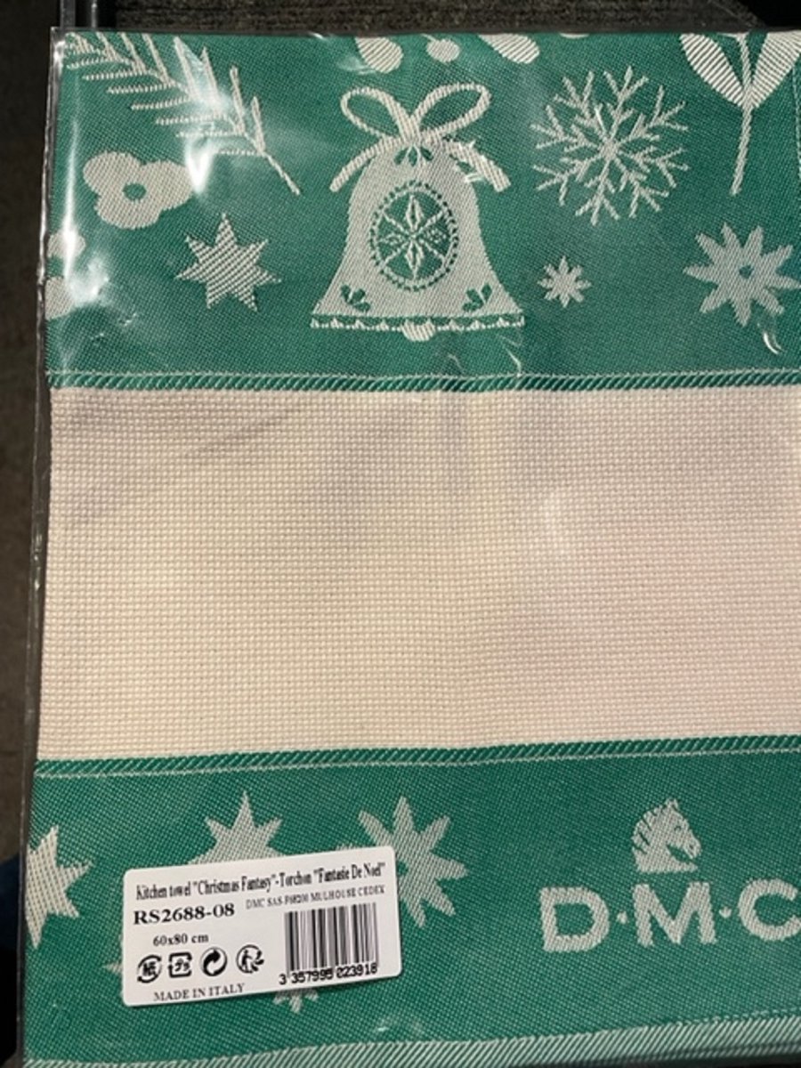 Keukendoek  Dmc kerst met borduurrand