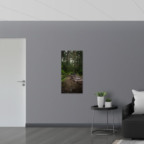 WallClassics - Panneau en mousse PVC - Chemin en carreaux de pierre à travers la forêt - Photo 50x100 cm sur panneau en mousse PVC (avec système de suspension)