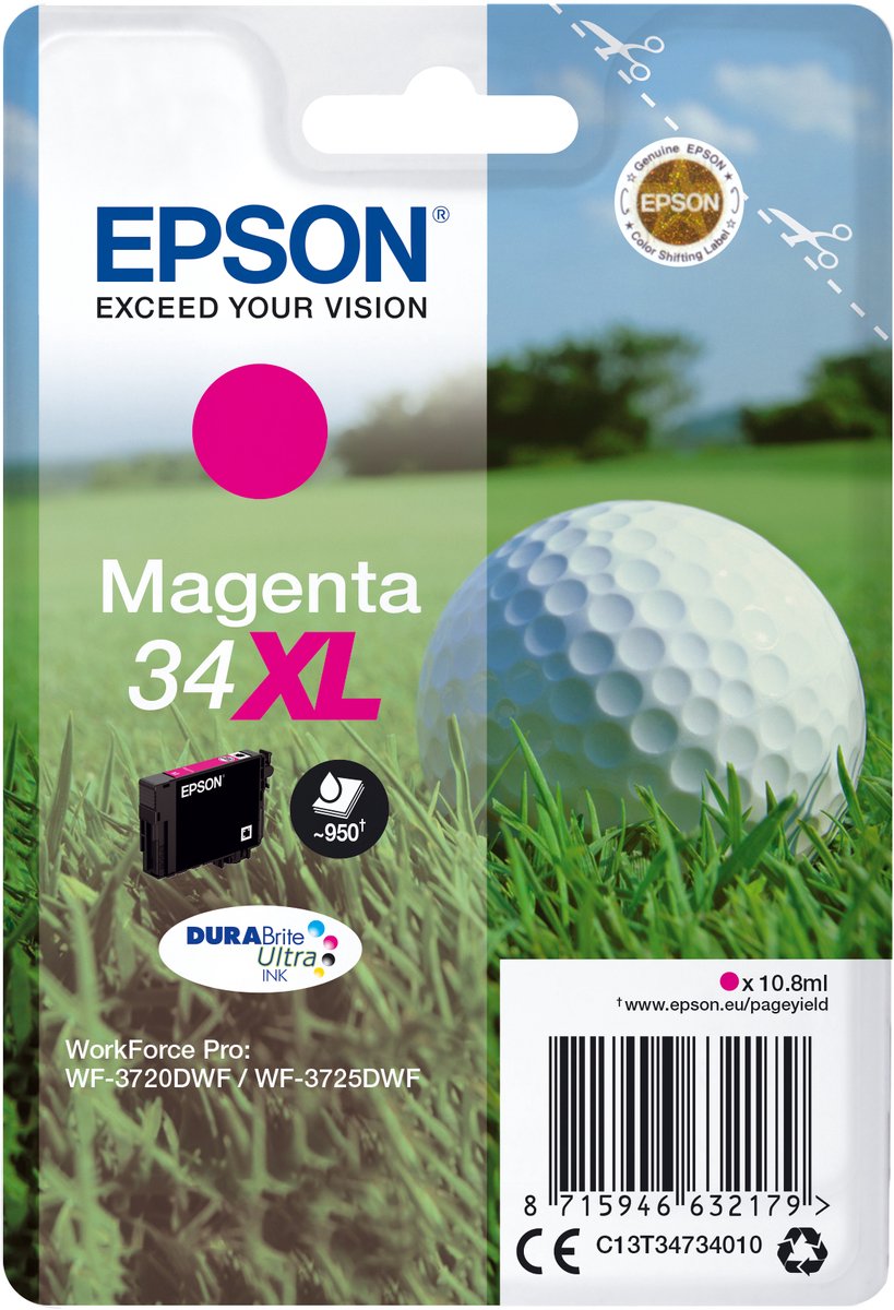 Epson inktcartridge Golfbal 34XL magenta enkelverpakking DURABrite Ultra inkt