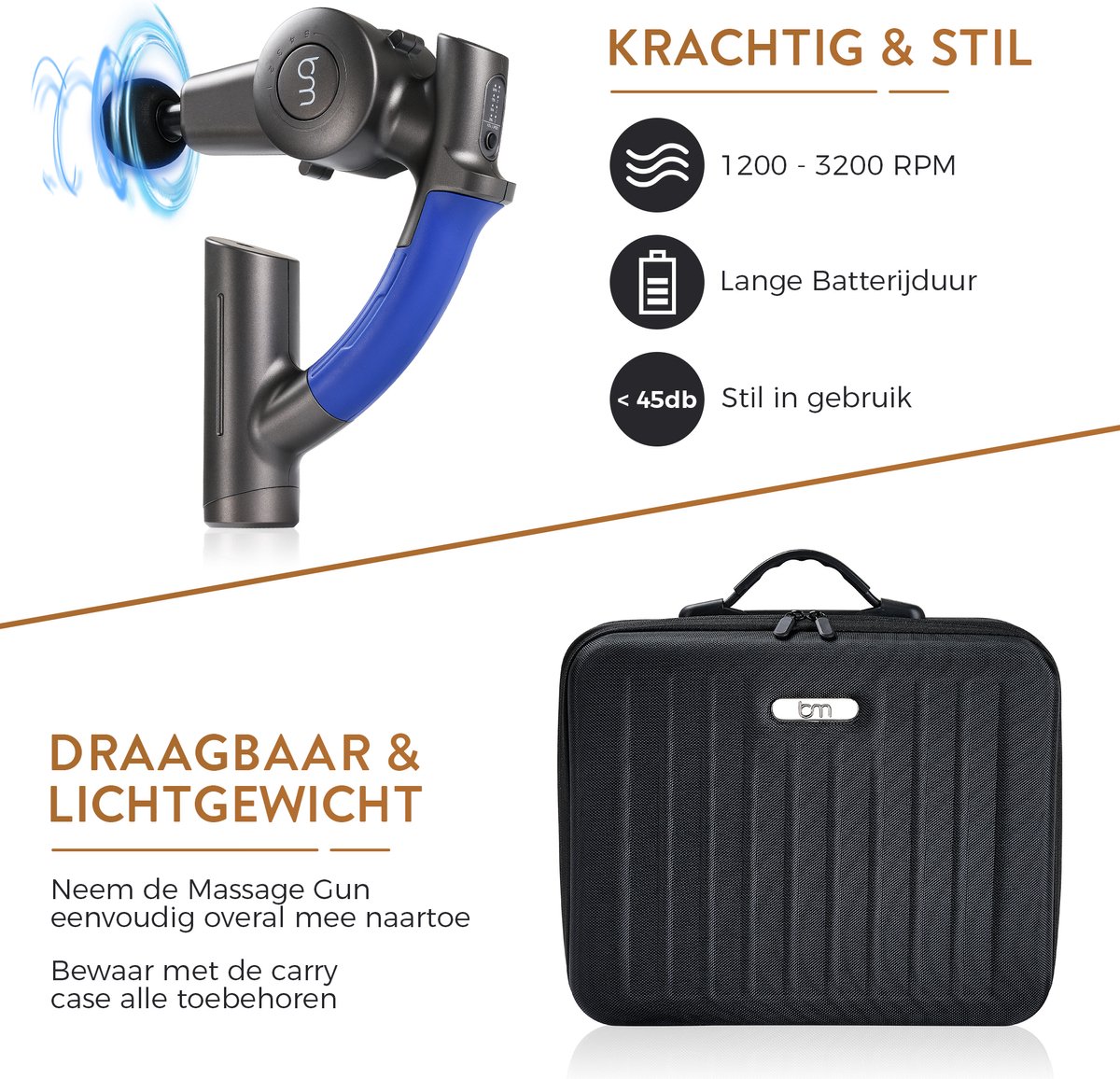 Afbeelding 3 van Bluemay Revolutionaire Massage Gun - 5 verschillende Hoeken - Massageapparaat - Rugmassage - Nekmassage - Spierstimulator - Handmassage