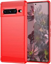 Geborsteld TPU Hoesje Geschikt voor Google Pixel 7 Pro | Beschermhoes | Back Cover | Flexibel TPU | Stijlvol Carbon | Dun | Rood