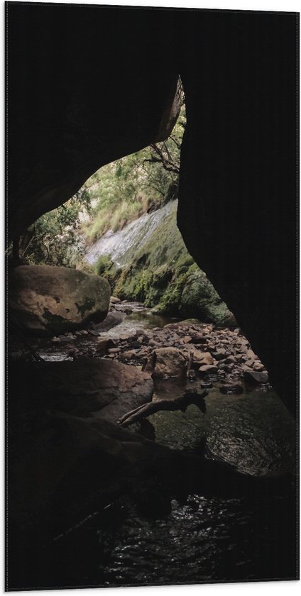 WallClassics - Drapeau - Petite Grotte Sombre dans la Forêt - Photo 50x100 cm sur Drapeau Polyester