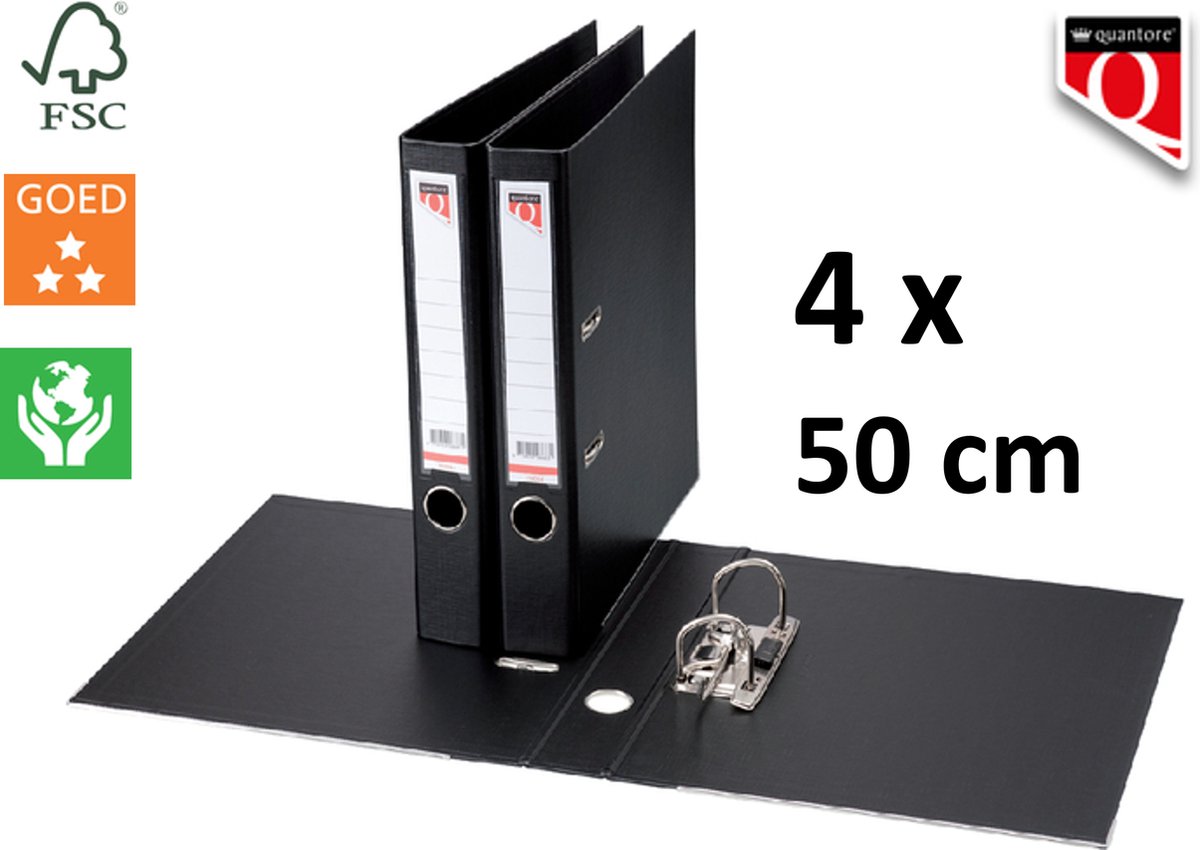 4 x Ordner Quantore - A4 - 50mm breed - PP kunststof - zwart
