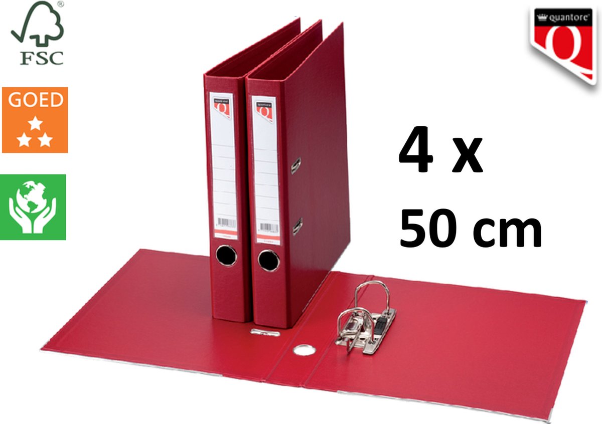 4 x Ordner Quantore - A4 - 50mm breed - PP kunststof - bordeaux