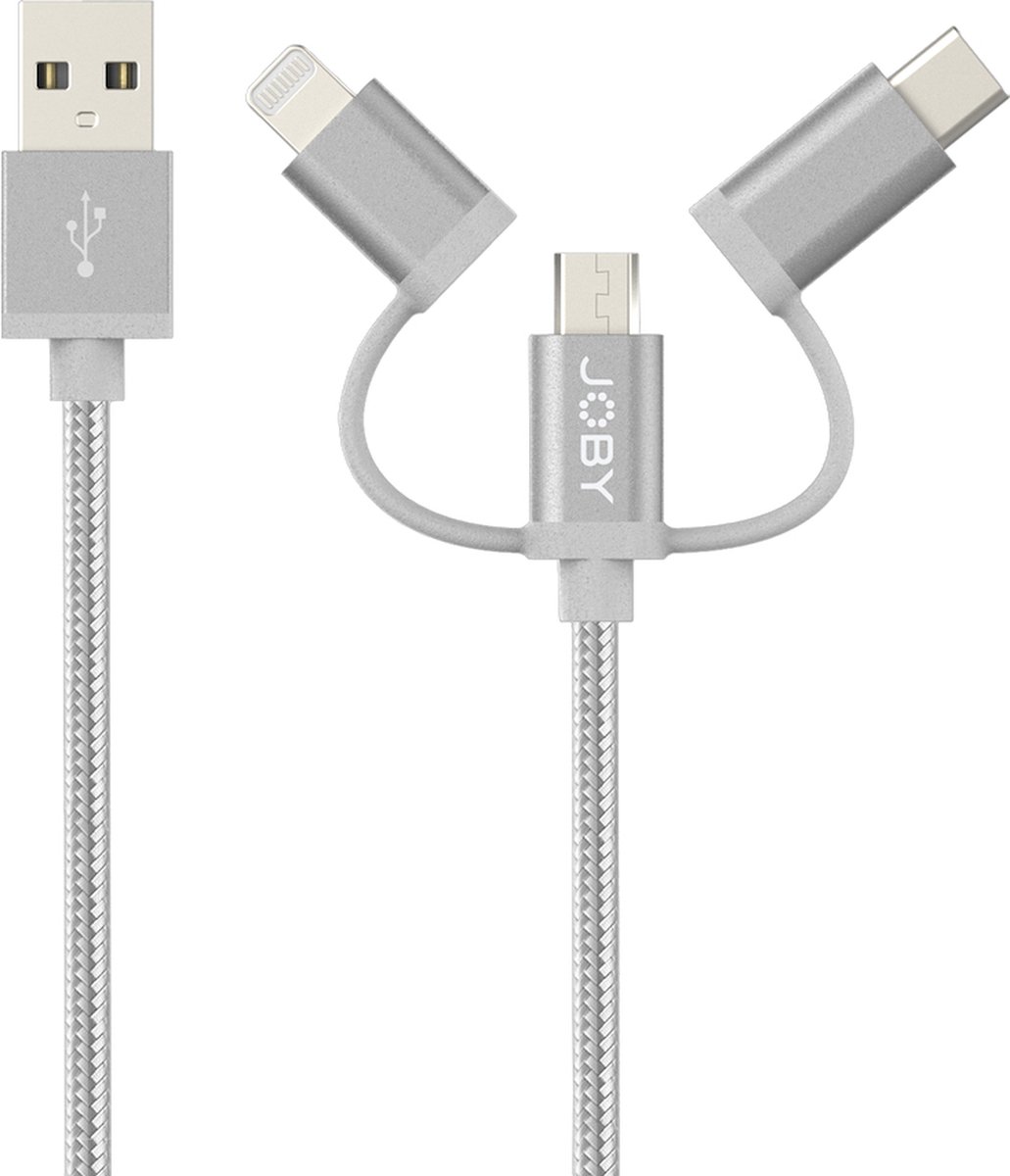 Joby JB01818-BWW USB-kabel USB 2.0 1,2 m USB A USB C/Micro-USB B/Lightning Grijs