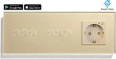 SmartinHuis – Slimme serieschakelaars (3) + stopcontact – Goud – Wifi – Hotelschakelaar – 6 lampen