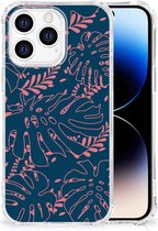 Anti Shock hybrid Case Geschikt voor iPhone 14 Pro Silicone Hoesje met transparante rand Palm Leaves