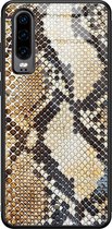 Casimoda® hoesje - Geschikt voor Huawei P30 - Snake / Slangenprint bruin - Hard Case Backcover - TPU - Goudkleurig - Slangenprint