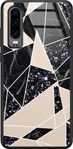 Casimoda® hoesje - Geschikt voor Huawei P30 - Abstract Painted - Hard Case Backcover - TPU - Zwart - Geometrisch patroon
