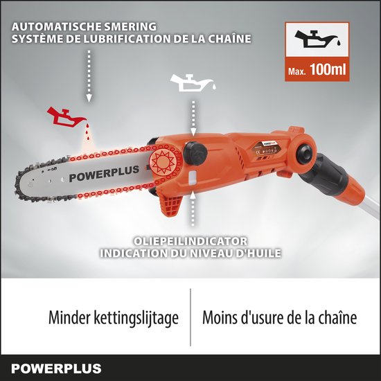 Powerplus Dual Power POWDPG75385 Accu kettingzaag - 40V - Zwaardlengte 300mm - Telescopisch - Automatische kettingsmering - Excl. accu en lader - Incl. 1x ketting en 1x zwaard van Powerplus — afbeelding 3
