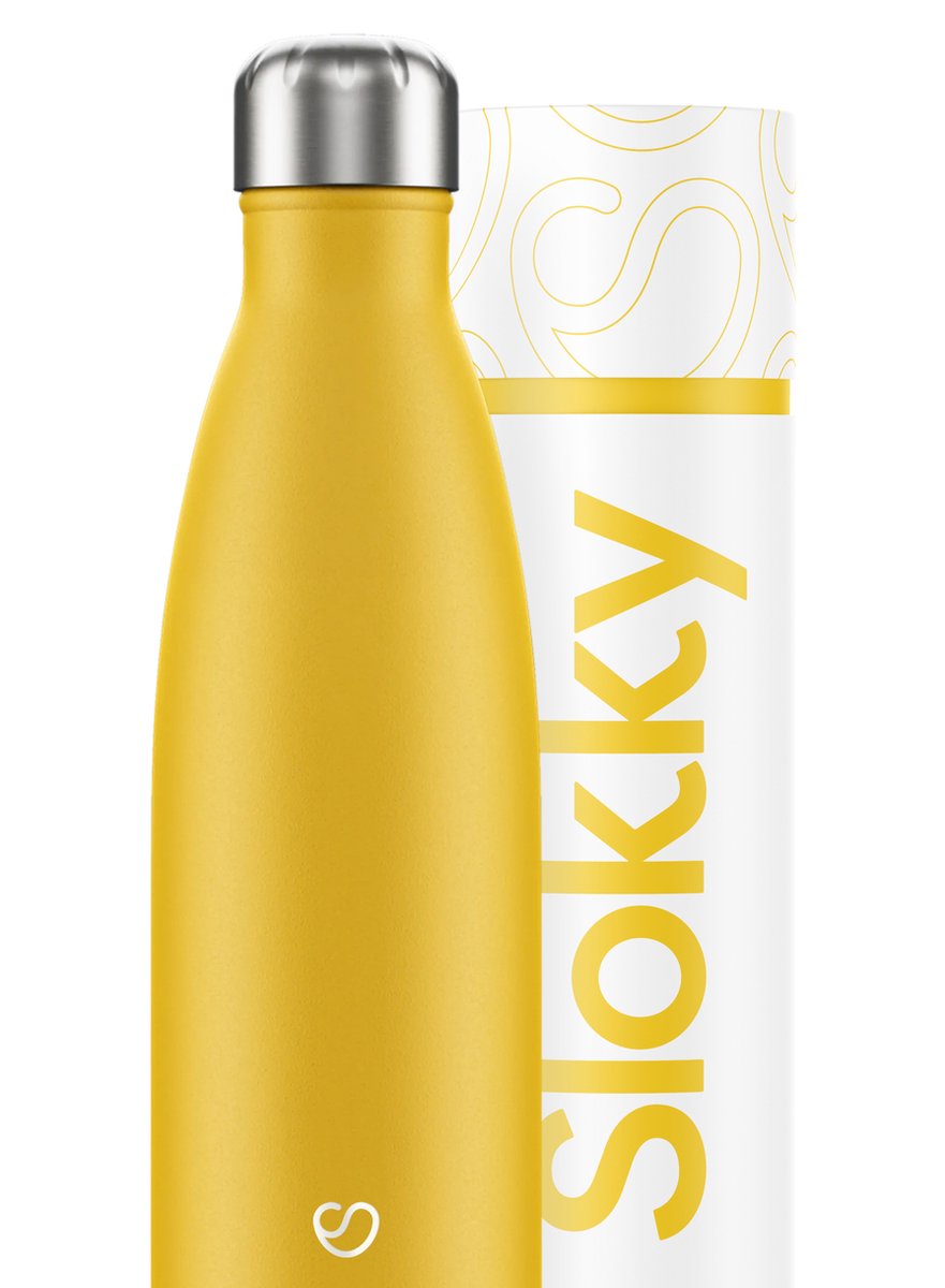 Slokky - Matte Yellow Thermosfles & Drinkfles - 500ml