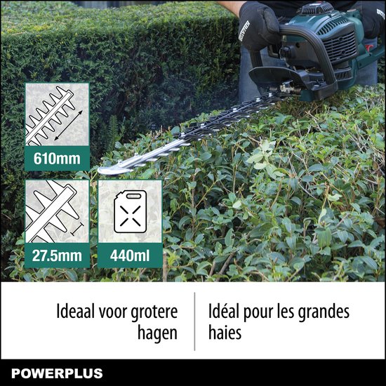 Powerplus Benzine Heggenschaar POWPG30110 - Benzine haagschaar van 22,2 cc, mes van 610 mm en afstand van 27.5 mm, tuingereedschap voor het knippen van struiken, heggen en planten van Powerplus — afbeelding 4