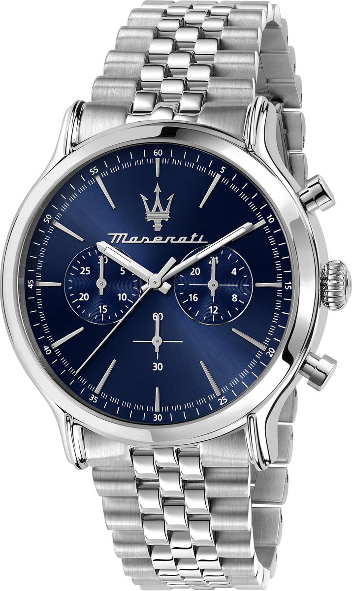 Maserati Epoca 42 Mm Chr Blue Dial Br Ss Horloge Blauw