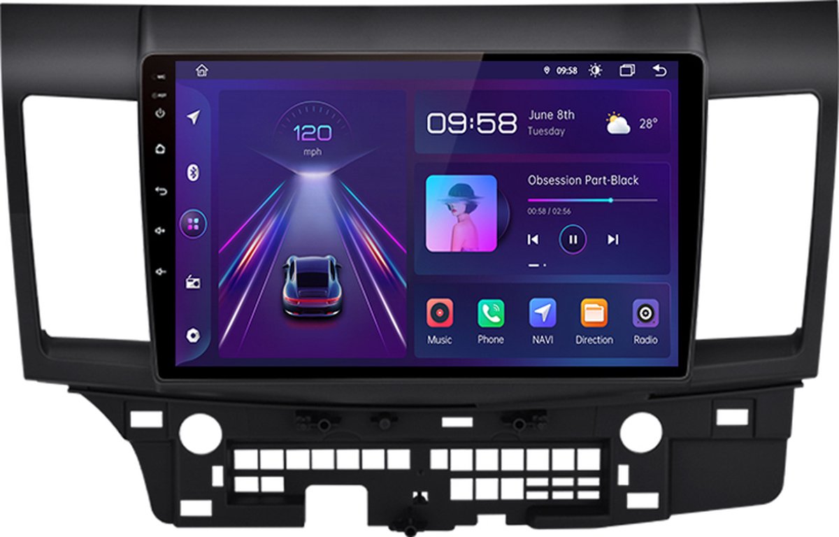 Navigatiesysteem auto met scherm - autoradio geschikt voor CarPlay en Android auto - bluetooth radio - geschikt voor Mitsubishi Lancer - met rockford - 2008-2012
