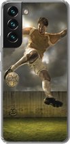 Geschikt voor Samsung Galaxy S22 hoesje - Een illustratie van een voetballer die tegen de bal schopt - Jongens - Jongetje - Kids - Siliconen Telefoonhoesje