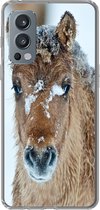 Geschikt voor OnePlus Nord 2 5G hoesje - Jong fjord paard bedekt met sneeuw - Siliconen Telefoonhoesje