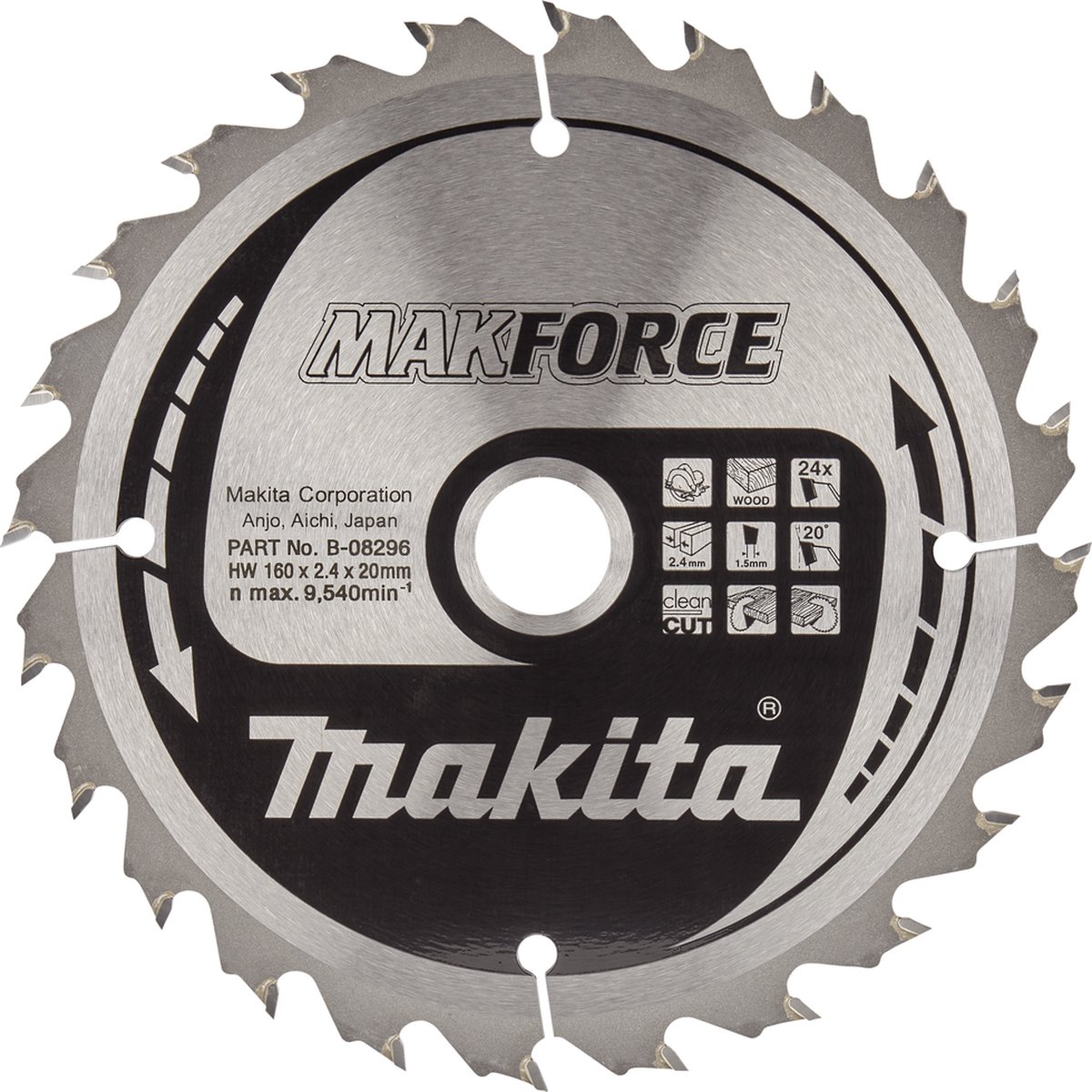 Makita B-08296 Cirkelzaagblad Hout | Makforce | 160 x 20 mm | 24-tands