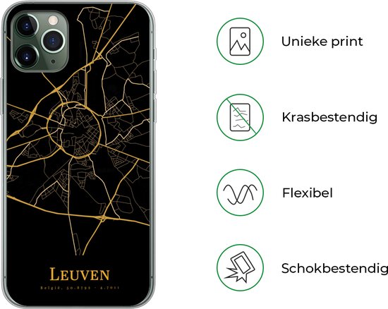 Convient pour coque iPhone 11 Pro Max - Louvain - Carte - Or - Coque de téléphone en Siliconen