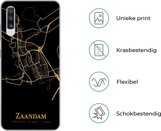Telefoonhoesje Geschikt voor Samsung Galaxy A70 hoesje - Zaandam - Kaart - Goud - Siliconen Telefoonhoesje