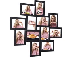 Hoppa! fotolijstcollage, voor 12 foto's in 4 x 6″ (10 x 15 cm), montage verplicht, fotocollage, fotolijst, voor meerdere foto's, met glasplaat, zwart