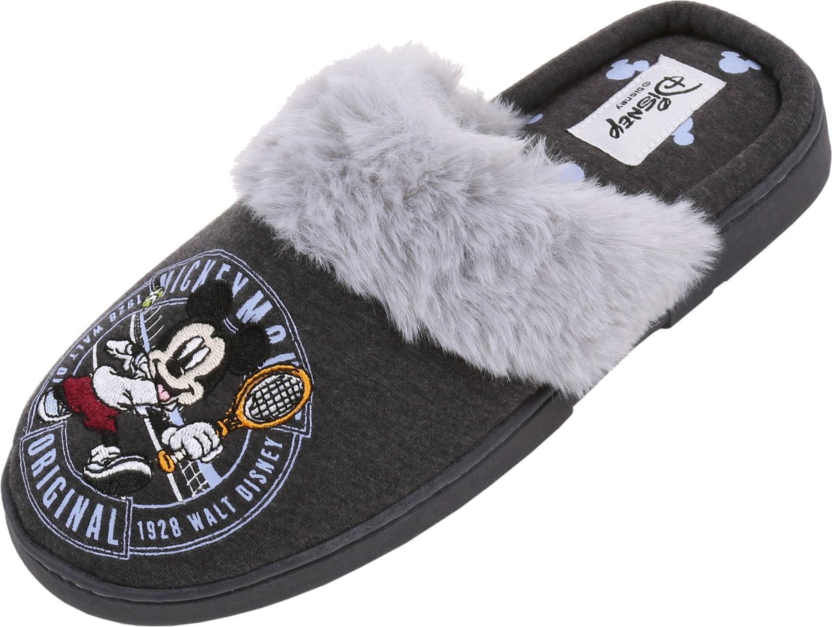 Grijze damespantoffels met zacht en aangenaam imitatiebont en een geborduurde afbeelding - Mickey Mouse DISNEY / 40-41