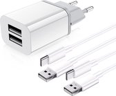 12W USB Power Adapter met 2x USB naar USB-C Oplader Kabel - 2 Meter - Geschikt voor A54,A53,A52,J7,J6,J5,A72,A73,A74,A13,A14,A25,A24,A23