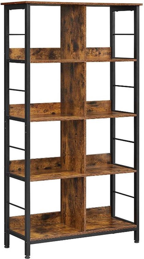 MIRA Home Vrijstaande boekenkast met 8 vakken - Hout/Metaal - Bruin -  80x33x149 | bol.com