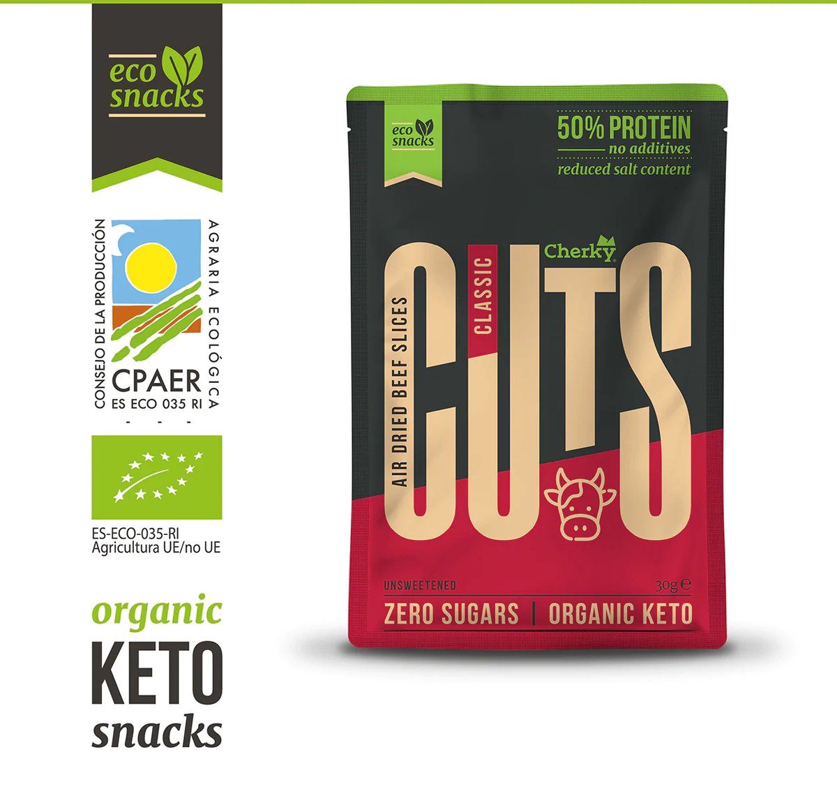CHERKY · BIOLOGISCHE BILTONG CUTS · CLASSIC · 12 PACK