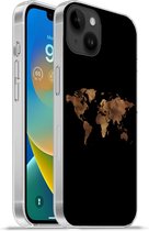 Geschikt voorApple Iphone 14 Plus - Soft case hoesje - Wereldkaart - Doek - Kaart - Siliconen Telefoonhoesje