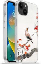 Geschikt voorApple Iphone 14 Plus - Soft case hoesje - Japanse esdoorn - Scandinavisch - Vogel - Tak - Siliconen Telefoonhoesje