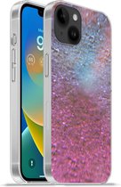 Geschikt voorApple Iphone 14 Plus - Soft case hoesje - Roze - Glitter - Abstract - Design - Blauw - Siliconen Telefoonhoesje