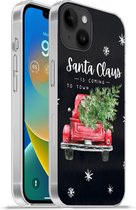 Geschikt voorApple Iphone 14 Plus - Soft case hoesje - Spreuken - Kerstman - Quotes - Santa Claus is coming to town - Auto - Siliconen Telefoonhoesje