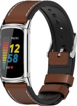 Voor FitBit Charge5 Mijobs TPU + lederen horlogeband (bruin + zilver)