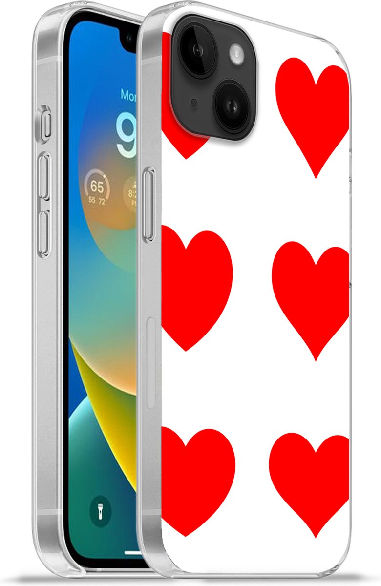 Apple iPhone 14 Plus - Soft case hoesje - Een illustratie met negen rode hartjes - Siliconen Telefoonhoesje