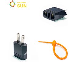 Colorful Sun® Universele Wereldstekker - Amerika, China - Reisstekker type A & B - 1 Stuk - Europa(EU), Italië(IT), Brazilië(BR) naar USA, VS, Amerika, Canada, Mexico, Japan en China - Gratis kabel organiser - Zwart